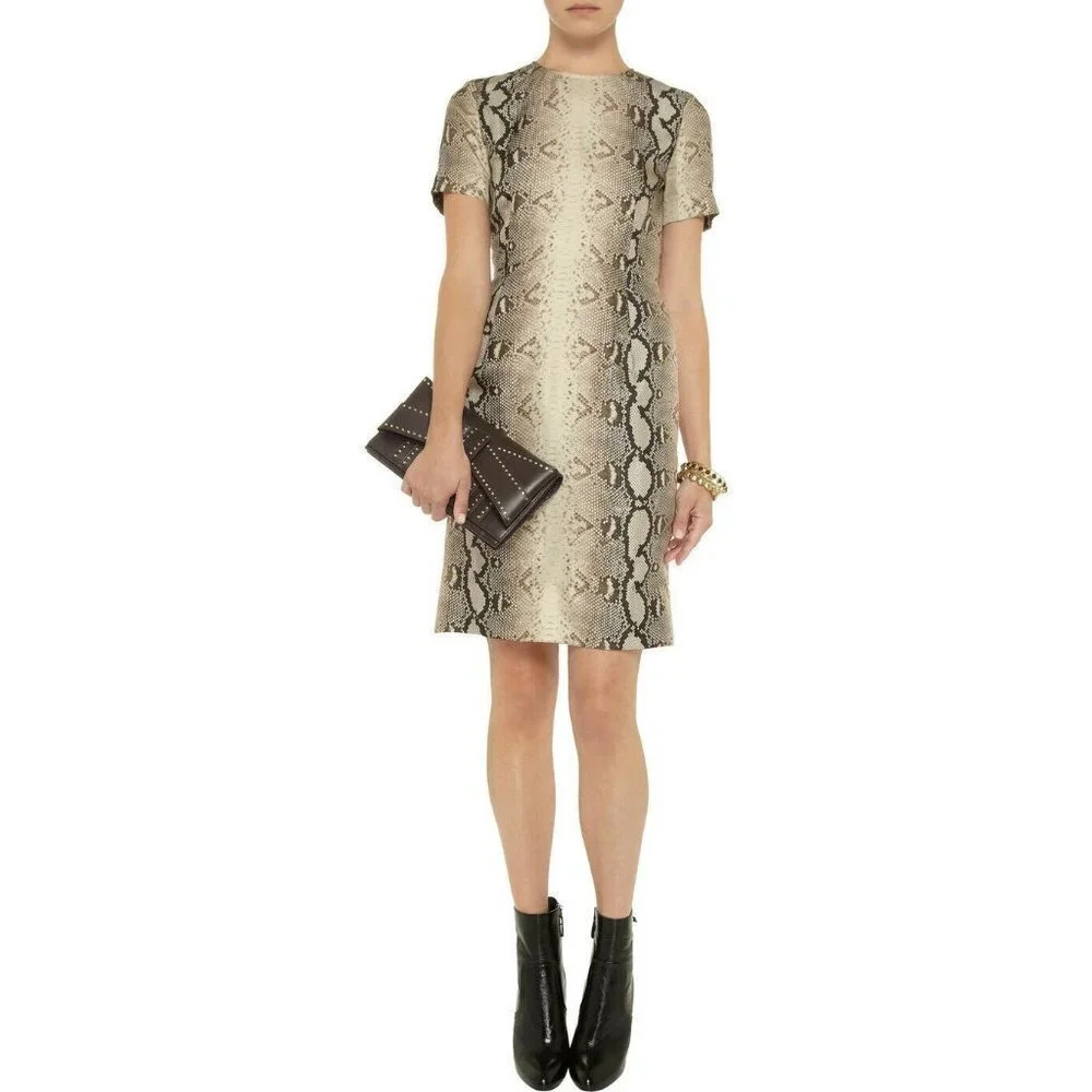 Iris & Ink Snake Print Silk Short‎ Sleeve Dress